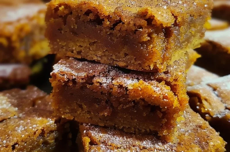 Delicious Pumpkin Snickerdoodle Blondies on a plate ready to enjoy