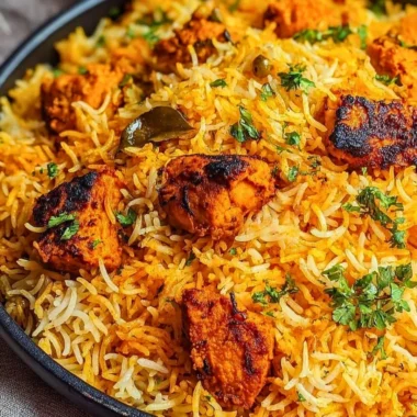 Delicious Butter Chicken Biryani served in a vibrant bowl