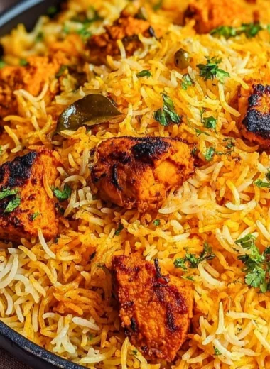 Delicious Butter Chicken Biryani served in a vibrant bowl