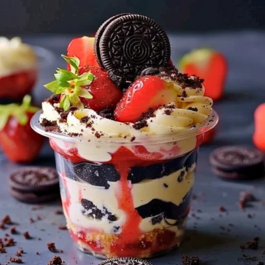Strawberry Oreo Cup dessert with strawberries and Oreo cookies