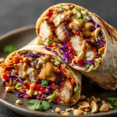 Thai Chicken Wrap with Crunchy Asian Slaw served on a plate