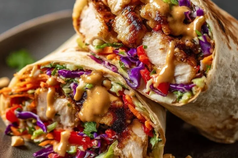 Thai Chicken Wrap with Crunchy Asian Slaw served on a plate