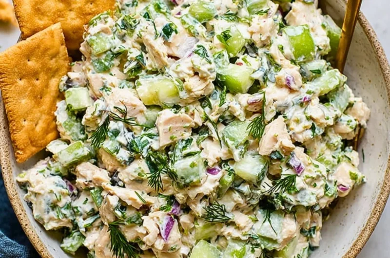 Delicious Tzatziki Chicken Salad served in a bowl with fresh ingredients