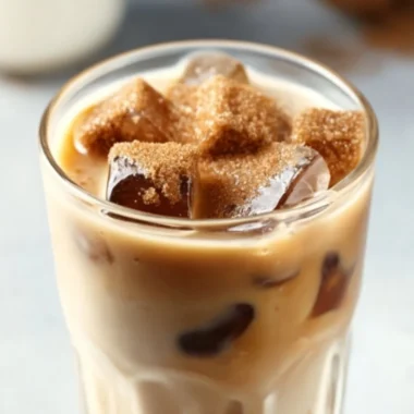 Brown sugar vanilla iced coffee in a glass topped with ice and whipped cream