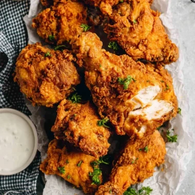 Deliciously crispy buttermilk fried chicken served with sides