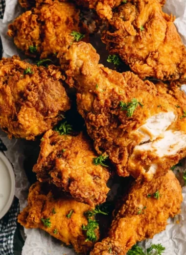 Deliciously crispy buttermilk fried chicken served with sides