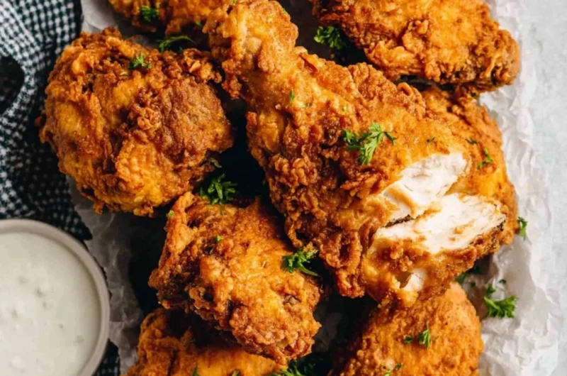 Deliciously crispy buttermilk fried chicken served with sides