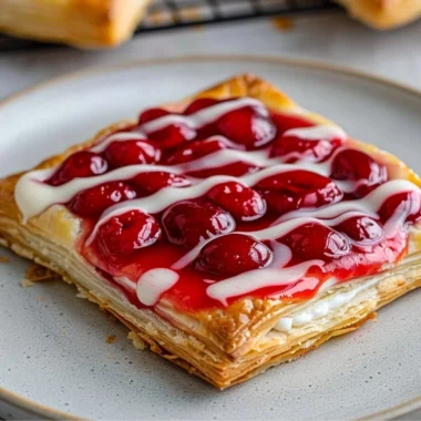 Freshly baked cherry danish pastry with sweet cherry filling