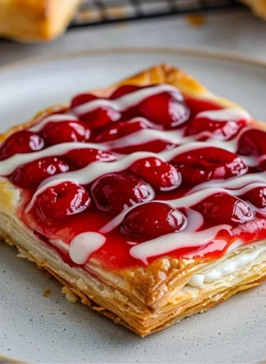 Freshly baked cherry danish pastry with sweet cherry filling