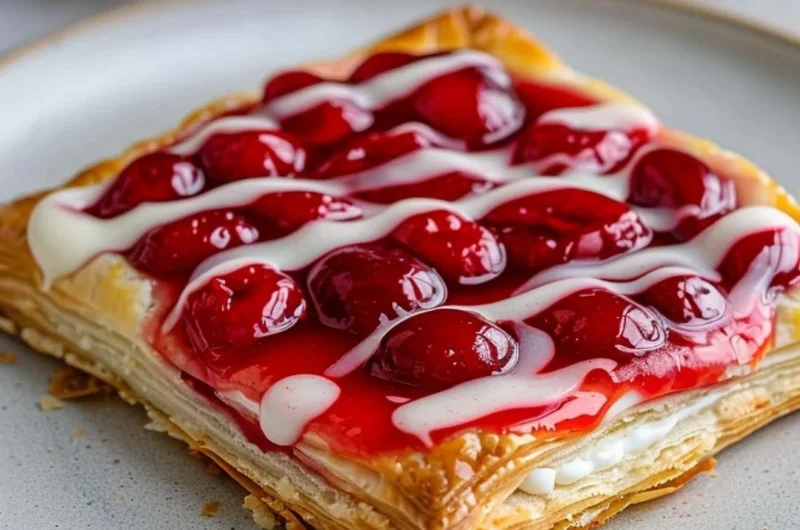 Freshly baked cherry danish pastry with sweet cherry filling