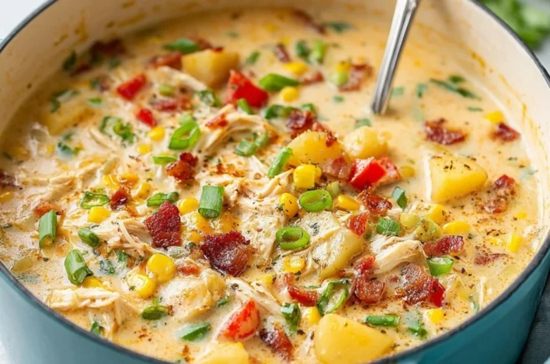 Delicious bowl of chicken corn chowder topped with herbs