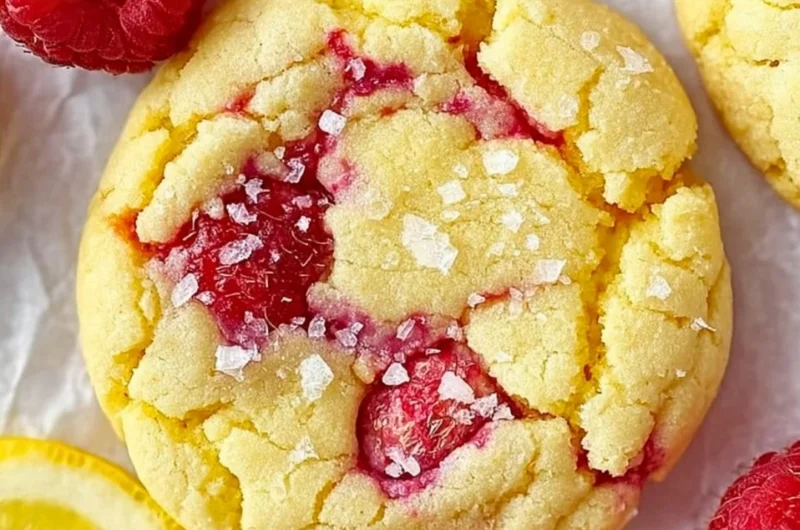 Freshly baked cozy lemon raspberry cookies with vibrant colors and a mouthwatering aroma.
