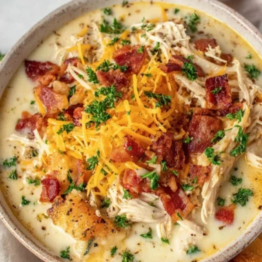 Bowl of creamy keto chicken cream cheese soup with fresh herbs