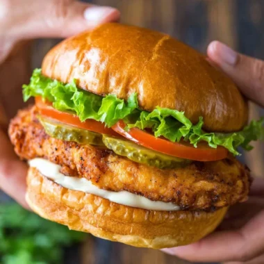 Delicious crispy chicken sandwich with fresh toppings and golden-brown crust