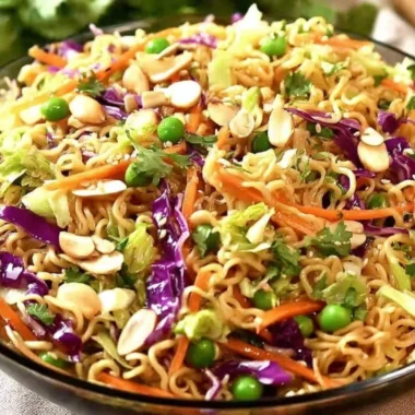 Delicious Crunchy Asian Ramen Noodle Salad in a bowl with fresh vegetables