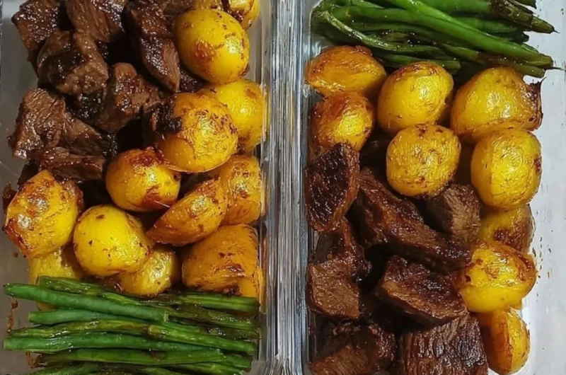 Plate of Garlic Balsamic Steak Bites garnished with herbs