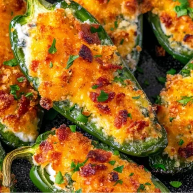 Plate of crispy jalapeno poppers filled with cheese and spices