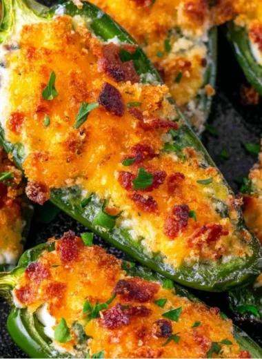 Plate of crispy jalapeno poppers filled with cheese and spices