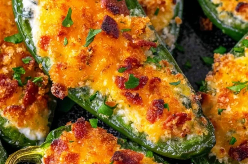 Plate of crispy jalapeno poppers filled with cheese and spices