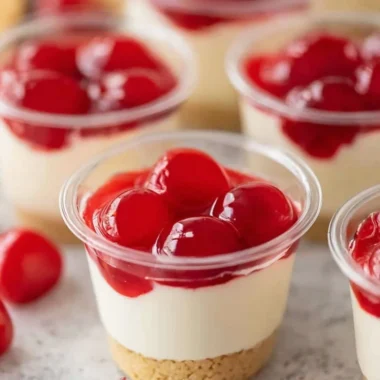 Delicious no-bake cheesecake cups topped with fresh berries and whipped cream.