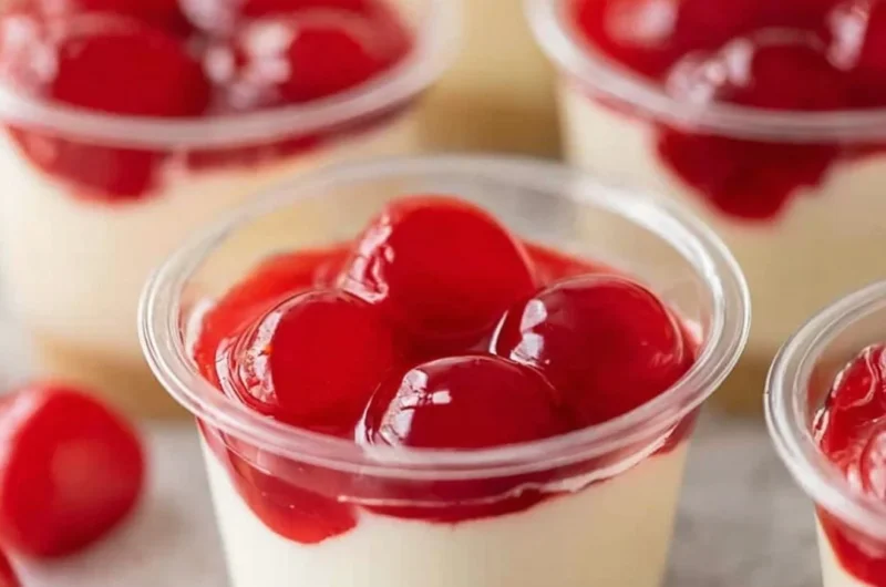 Delicious no-bake cheesecake cups topped with fresh berries and whipped cream.