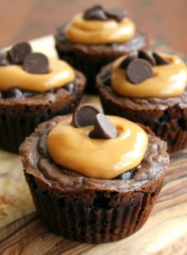 Delicious homemade peanut butter cup brownies on a white plate