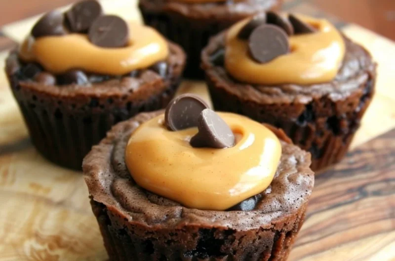Delicious homemade peanut butter cup brownies on a white plate
