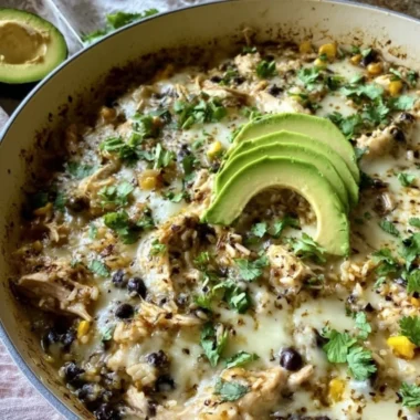 Salsa Verde Chicken and Rice Skillet dish served in a skillet