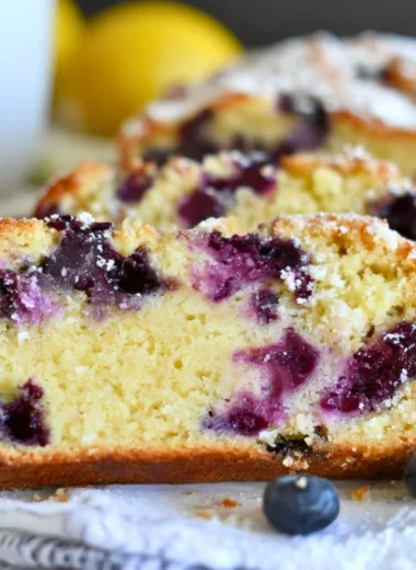 Soft and moist lemon blueberry yogurt cake with fresh blueberries and lemon zest.