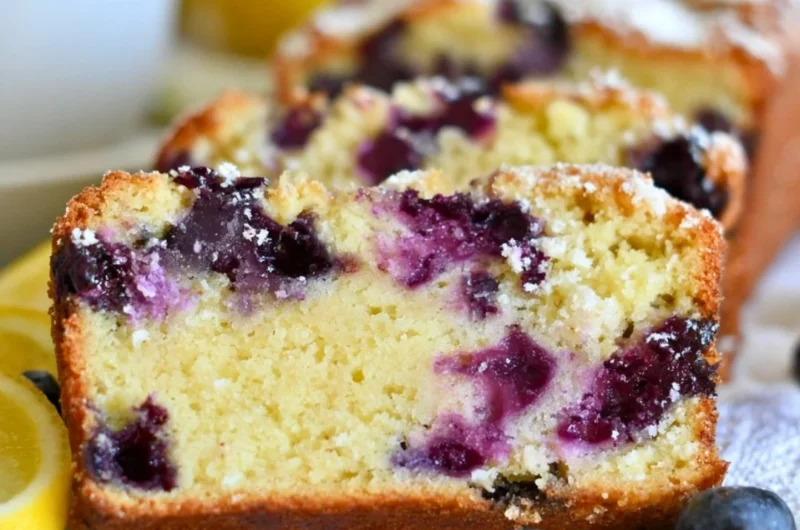 Soft and moist lemon blueberry yogurt cake with fresh blueberries and lemon zest.