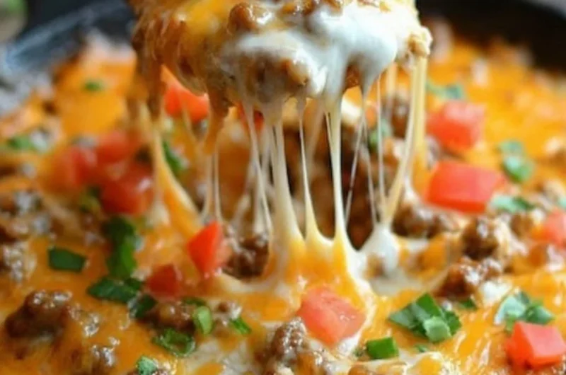 Delicious Texas Trash Dip served in a bowl with chips and toppings