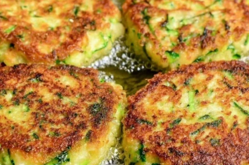 Freshly made zucchini fritters served on a plate with dipping sauce
