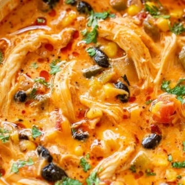 A bowl of delicious Chicken Enchilada Soup topped with cheese and cilantro.