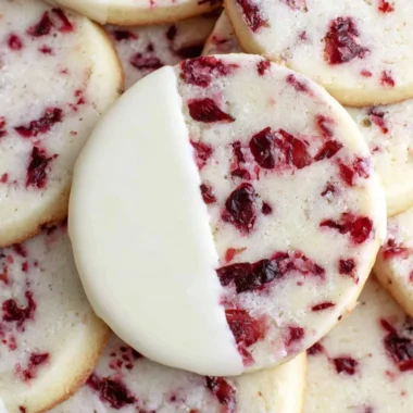 Cranberry almond shortbread cookies on a festive plate