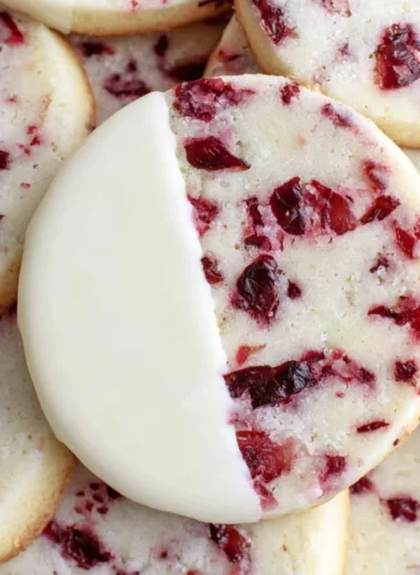 Cranberry almond shortbread cookies on a festive plate