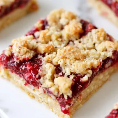 Delicious Raspberry Oatmeal Crumble Bars served on a rustic wooden table