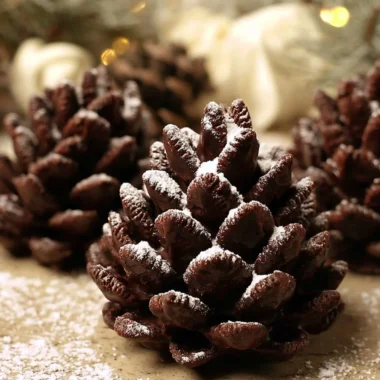 Vegan Pine Cone Truffles made with plant-based ingredients and decorated to resemble pine cones.