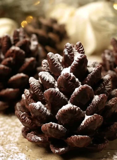 Vegan Pine Cone Truffles made with plant-based ingredients and decorated to resemble pine cones.