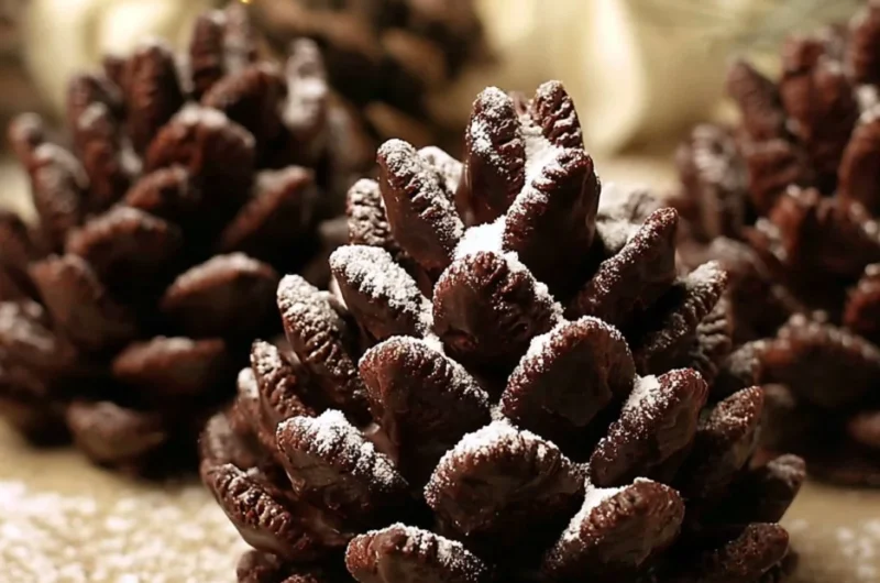 Vegan Pine Cone Truffles made with plant-based ingredients and decorated to resemble pine cones.